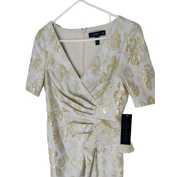 NWT Aidan Mattox V-Neck 3/4-Sleeve Gown - Gold & White size 4 - Picture 3 of 10